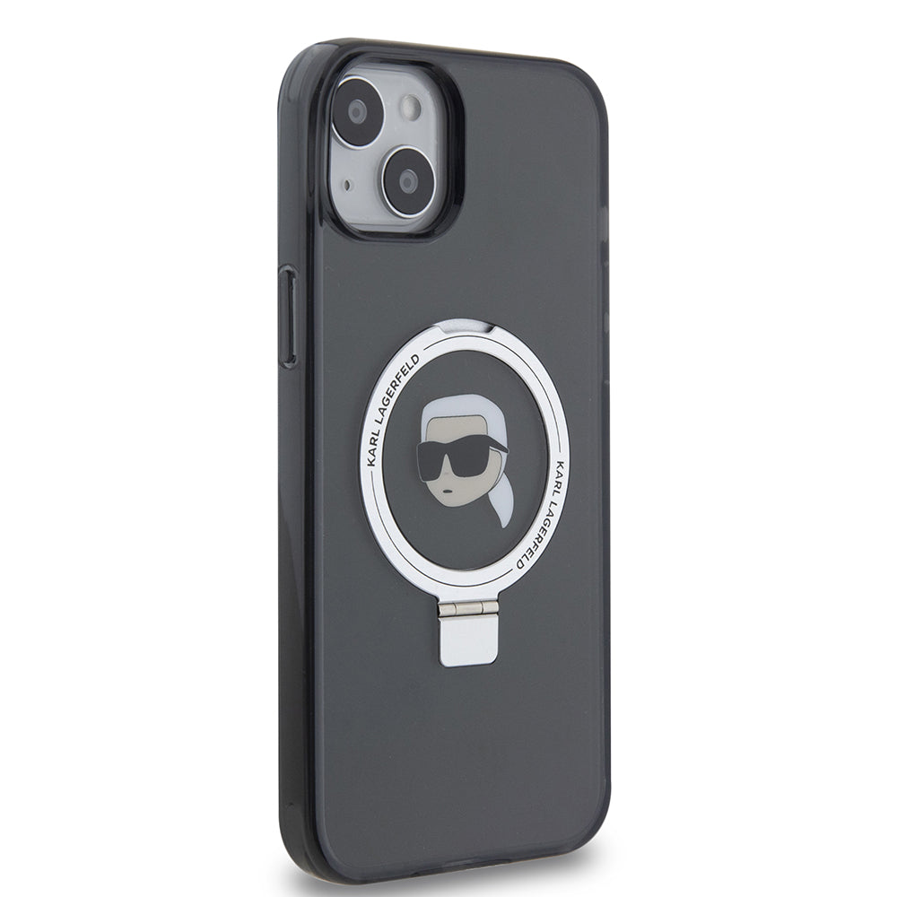 Θήκη MagSafe για Apple iPhone 15 Plus, Karl Lagerfeld, Ring Stand Karl's Head, Μαύρη