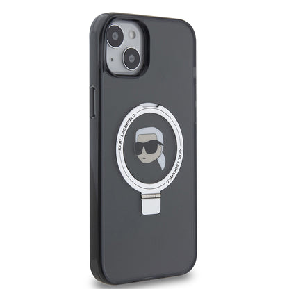 Θήκη MagSafe για Apple iPhone 15 Plus, Karl Lagerfeld, Ring Stand Karl's Head, Μαύρη