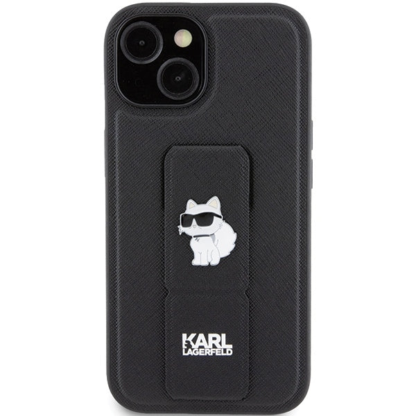 Θήκη MagSafe για Apple iPhone 15 Plus, Karl Lagerfeld, Saffiano Gripstand Choupette, Μαύρη