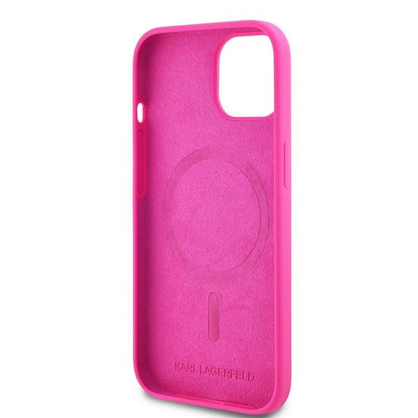 MagSafe Case for Apple iPhone 15 Plus, Karl Lagerfeld, Silicone Choupette's Head, Fuchsia