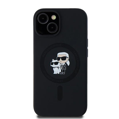 MagSafe Case for Apple iPhone 15 Plus, Karl Lagerfeld, Karl & Choupette Silicone, Black