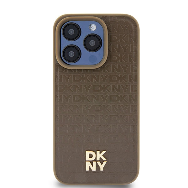 Θήκη MagSafe για Apple iPhone 15 Pro, DKNY, Μονόγραμμα Μεταλλικό Λογότυπο, Καφέ
