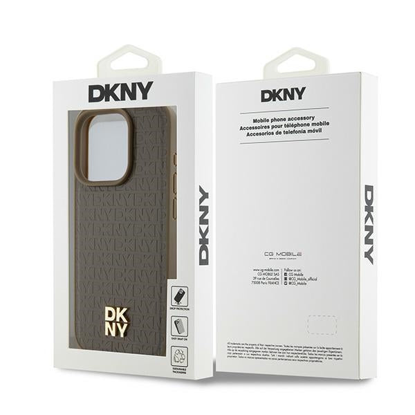 Θήκη MagSafe για Apple iPhone 15 Pro, DKNY, Μονόγραμμα Μεταλλικό Λογότυπο, Καφέ