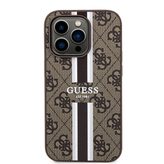 Θήκη MagSafe για Apple iPhone 15 Pro, Guess, 4G Printed Stripes, Καφέ