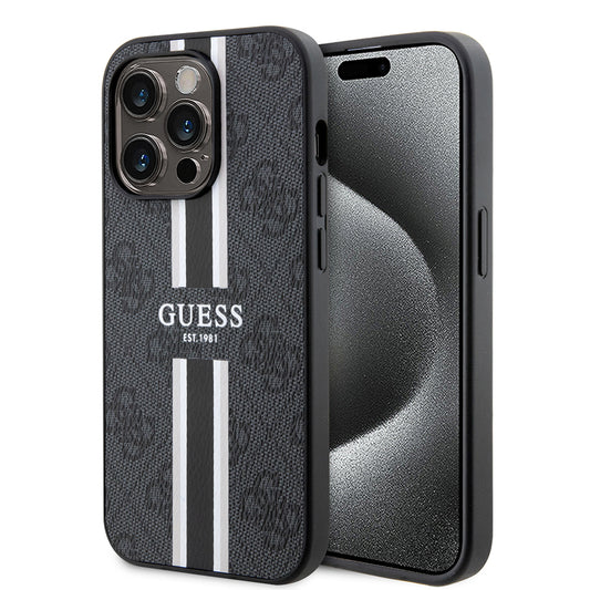 Θήκη MagSafe για Apple iPhone 15 Pro, Guess, 4G Printed Stripes, Μαύρη