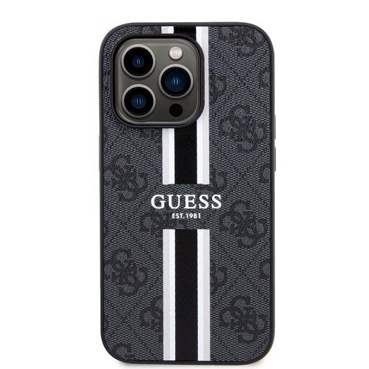 Θήκη MagSafe για Apple iPhone 15 Pro, Guess, 4G Printed Stripes, Μαύρη
