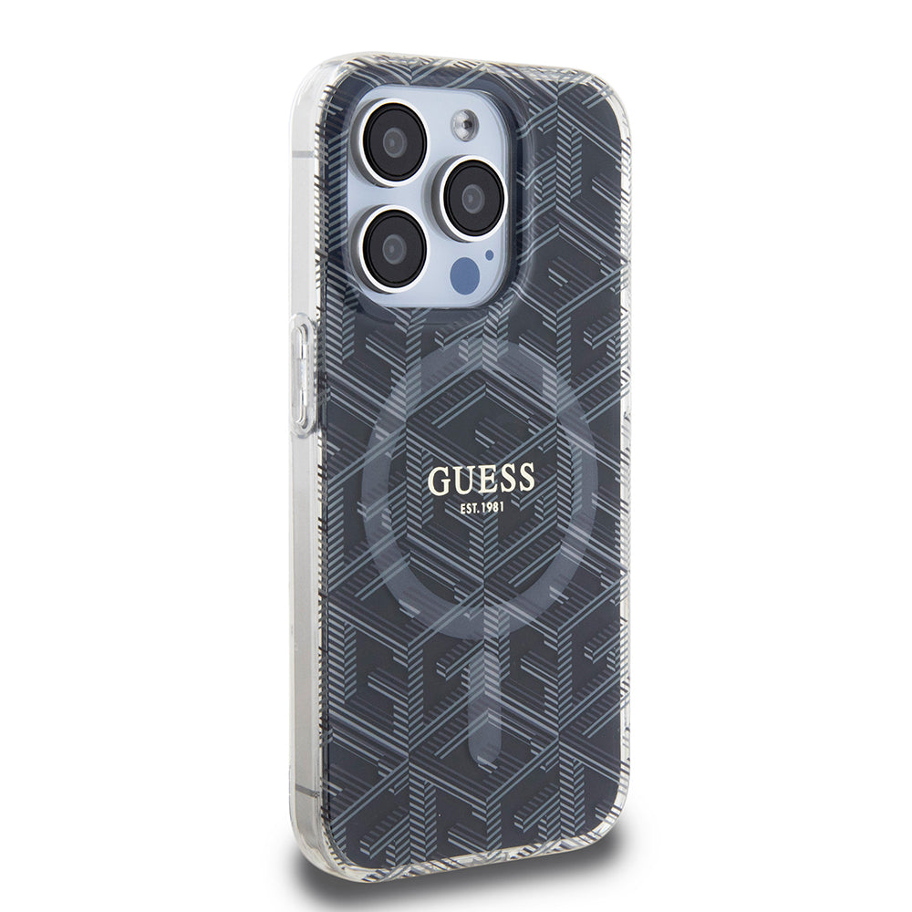 Θήκη MagSafe για Apple iPhone 15 Pro, Guess, IML Gcube, Μαύρη