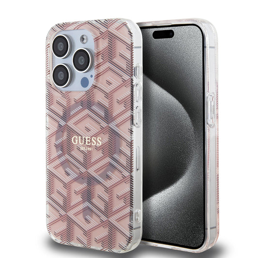 Θήκη MagSafe για Apple iPhone 15 Pro, Guess, IML Gcube, Ροζ