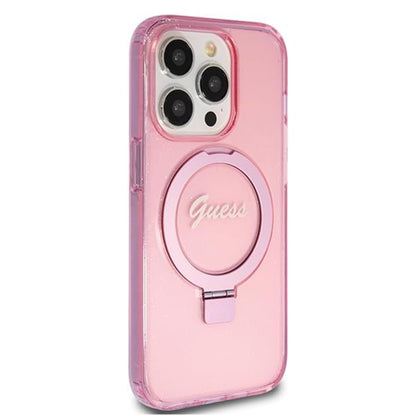 Θήκη MagSafe για Apple iPhone 15 Pro, Guess, IML Ring Stand Glitter, Ροζ