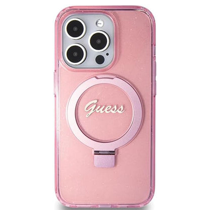 Θήκη MagSafe για Apple iPhone 15 Pro, Guess, IML Ring Stand Glitter, Ροζ