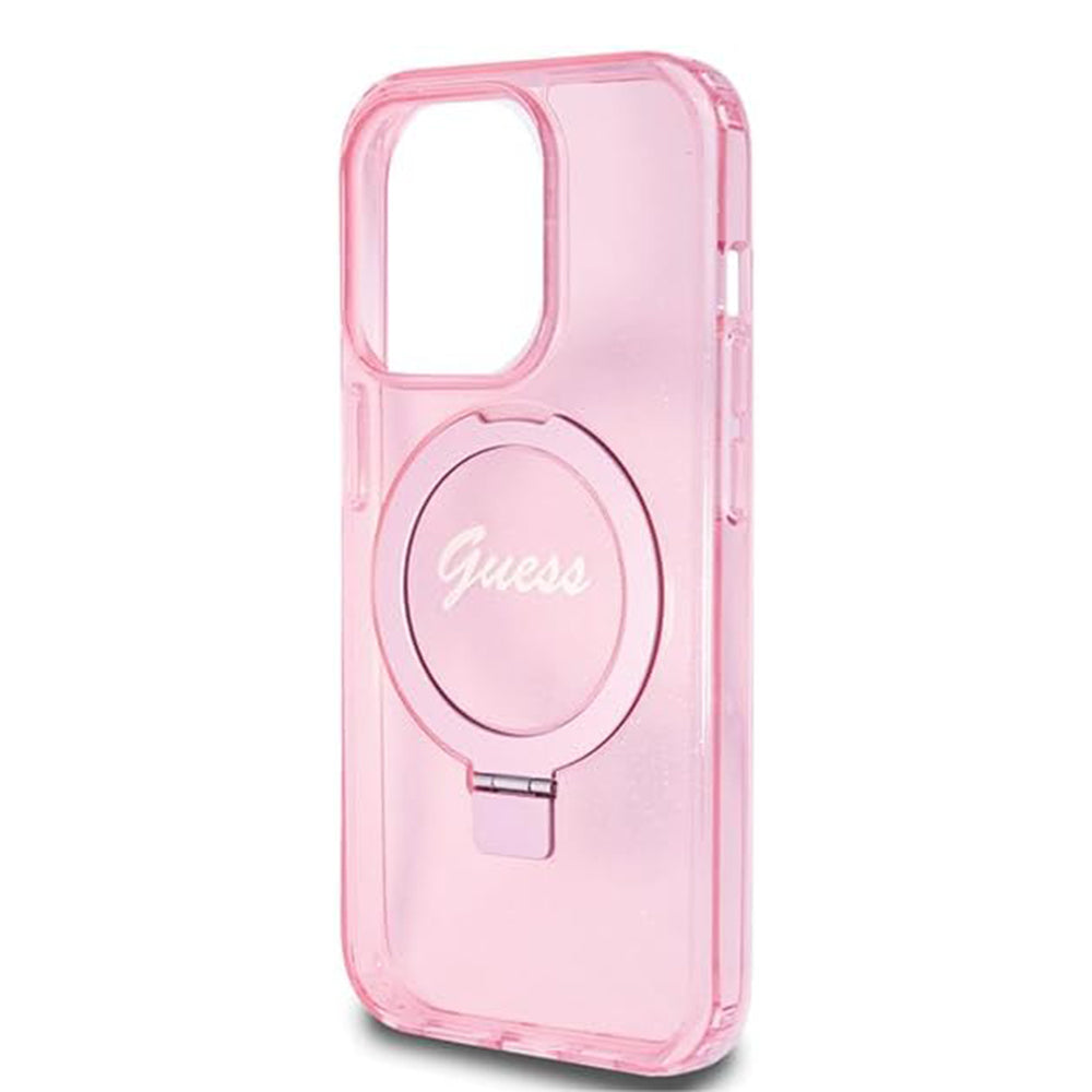 Θήκη MagSafe για Apple iPhone 15 Pro, Guess, IML Ring Stand Glitter, Ροζ