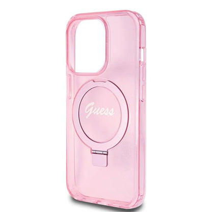 Θήκη MagSafe για Apple iPhone 15 Pro, Guess, IML Ring Stand Glitter, Ροζ