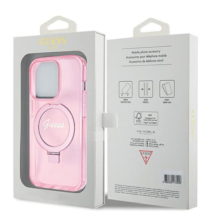 Θήκη MagSafe για Apple iPhone 15 Pro, Guess, IML Ring Stand Glitter, Ροζ
