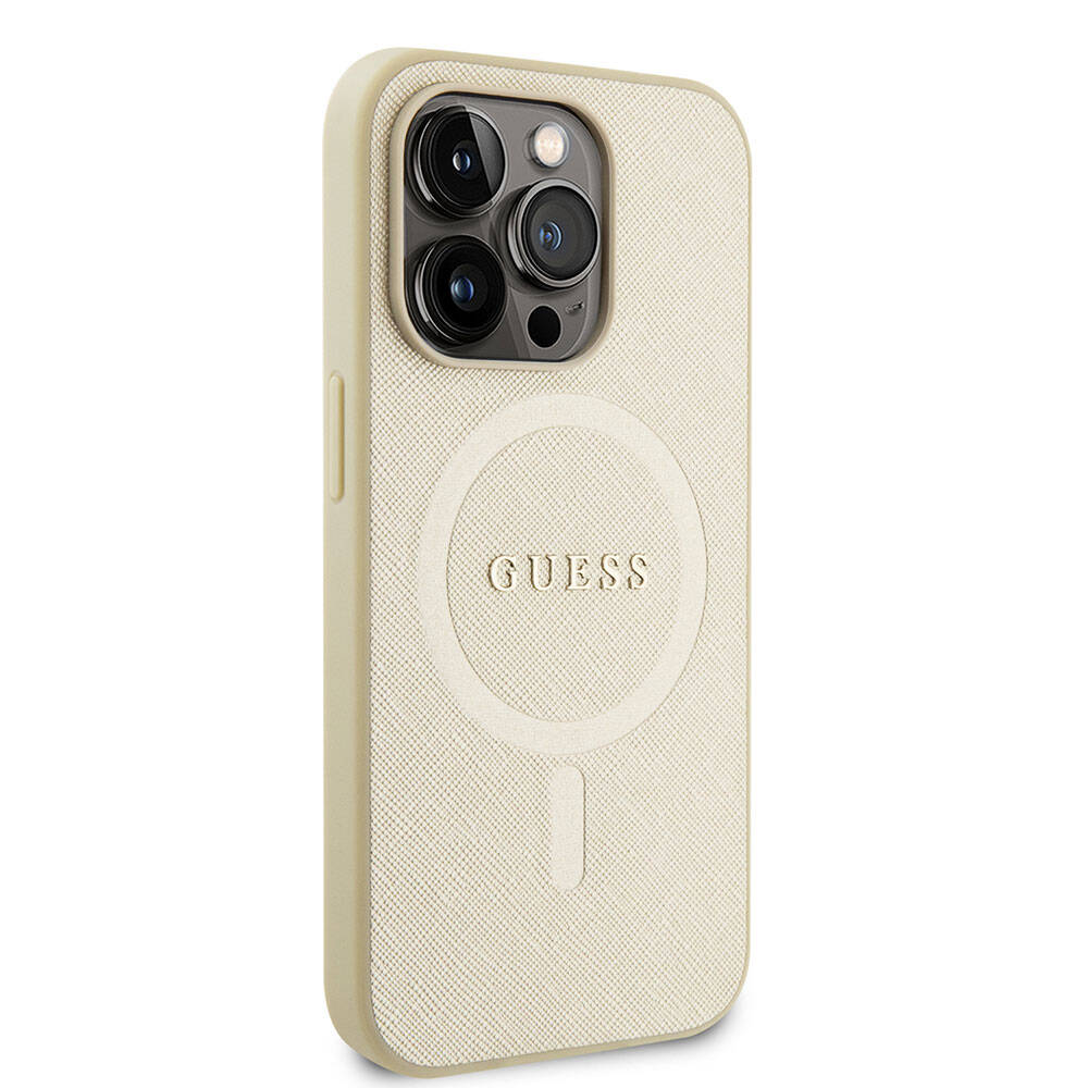 MagSafe Case for Apple iPhone 15 Pro, Guess, Saffiano, Beige