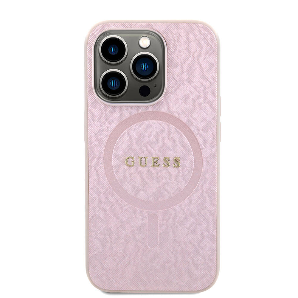 Θήκη MagSafe για Apple iPhone 15 Pro, Guess, Saffiano, Ροζ