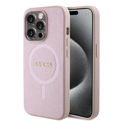 Θήκη MagSafe για Apple iPhone 15 Pro, Guess, Saffiano, Ροζ
