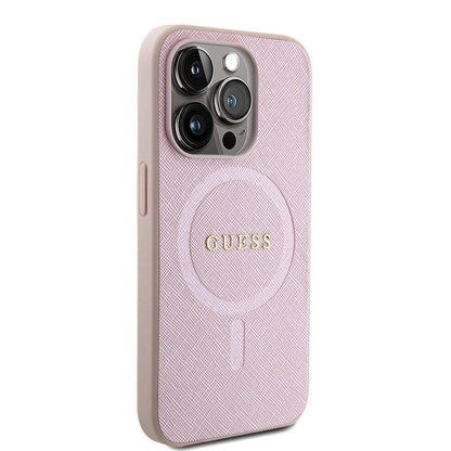 Θήκη MagSafe για Apple iPhone 15 Pro, Guess, Saffiano, Ροζ