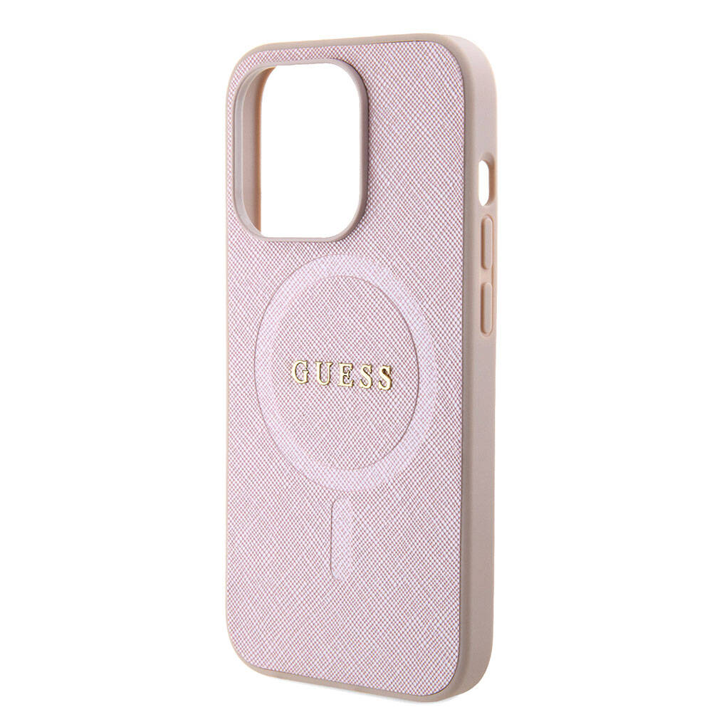 Θήκη MagSafe για Apple iPhone 15 Pro, Guess, Saffiano, Ροζ