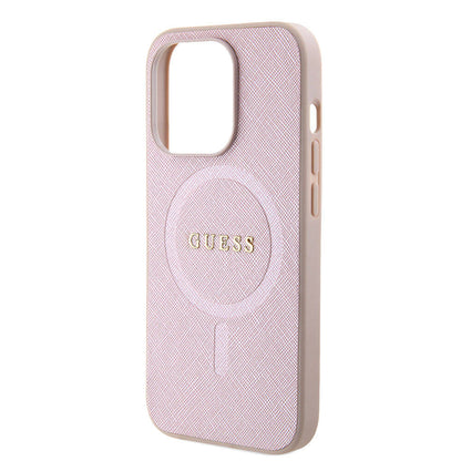 Θήκη MagSafe για Apple iPhone 15 Pro, Guess, Saffiano, Ροζ
