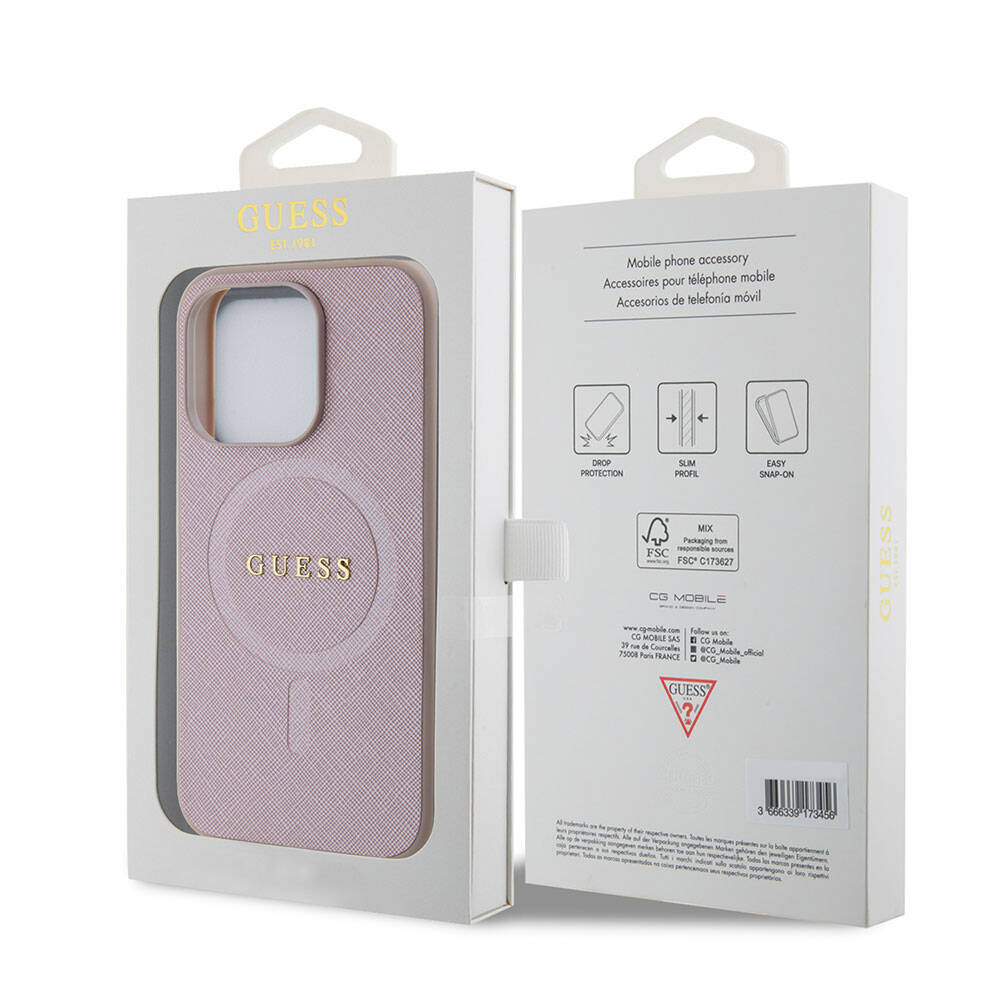 Θήκη MagSafe για Apple iPhone 15 Pro, Guess, Saffiano, Ροζ