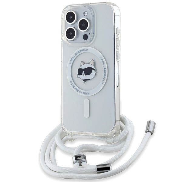 Θήκη MagSafe για Apple iPhone 15 Pro, Karl Lagerfeld, IML Crossbody Choupette's Head with Strap, Διάφανη