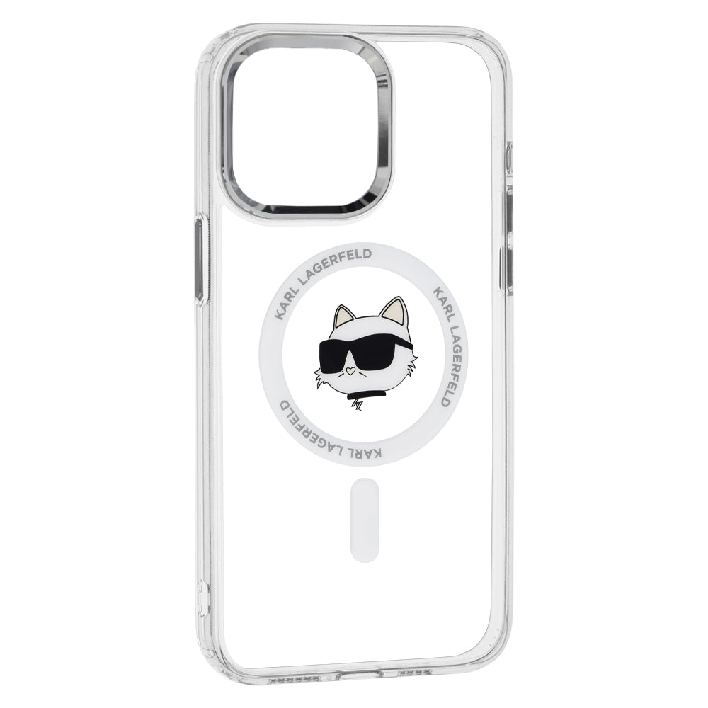 Θήκη MagSafe για Apple iPhone 15 Pro, Karl Lagerfeld, IML Metal Choupette's Head, Λευκή.