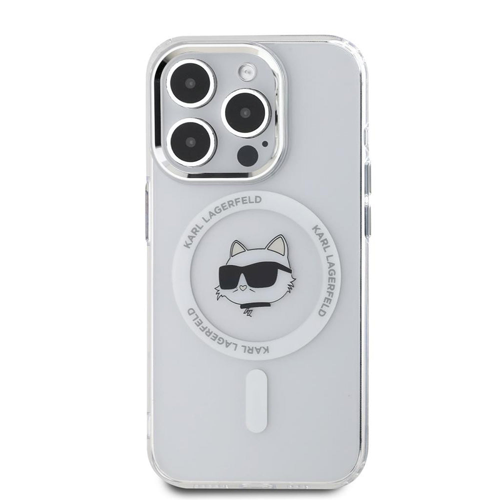 Θήκη MagSafe για Apple iPhone 15 Pro, Karl Lagerfeld, IML Metal Choupette's Head, Λευκή.