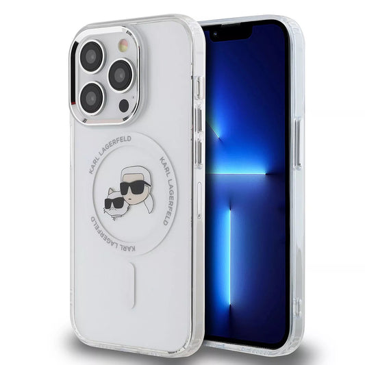 Θήκη MagSafe για Apple iPhone 15 Pro, Karl Lagerfeld, IML Metal Karl & Choupette's Heads, Λευκή