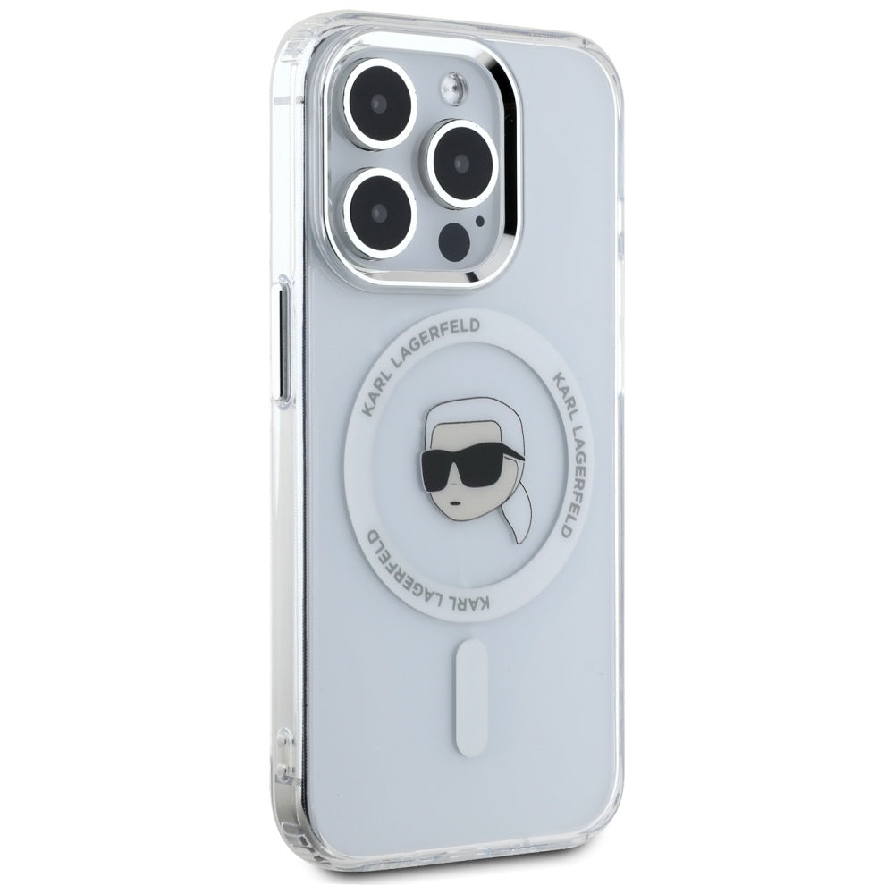 Θήκη MagSafe για Apple iPhone 15 Pro, Karl Lagerfeld, IML Metal Karl's Head, Λευκή