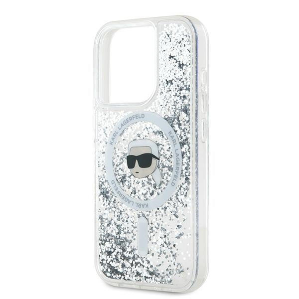 Θήκη MagSafe για Apple iPhone 15 Pro, Karl Lagerfeld, Liquid Glitter Karl's Head, Διαφανής
