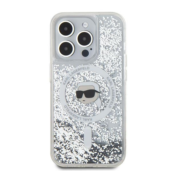 Θήκη MagSafe για Apple iPhone 15 Pro, Karl Lagerfeld, Liquid Glitter Karl's Head, Διαφανής