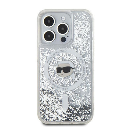 Θήκη MagSafe για Apple iPhone 15 Pro, Karl Lagerfeld, Liquid Glitter Karl's Head, Διαφανής