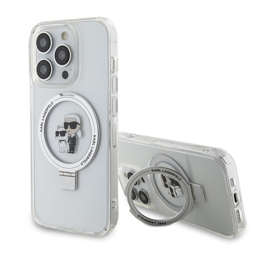Θήκη MagSafe για Apple iPhone 15 Pro, Karl Lagerfeld, Ring Stand Karl & Choupette, Λευκή