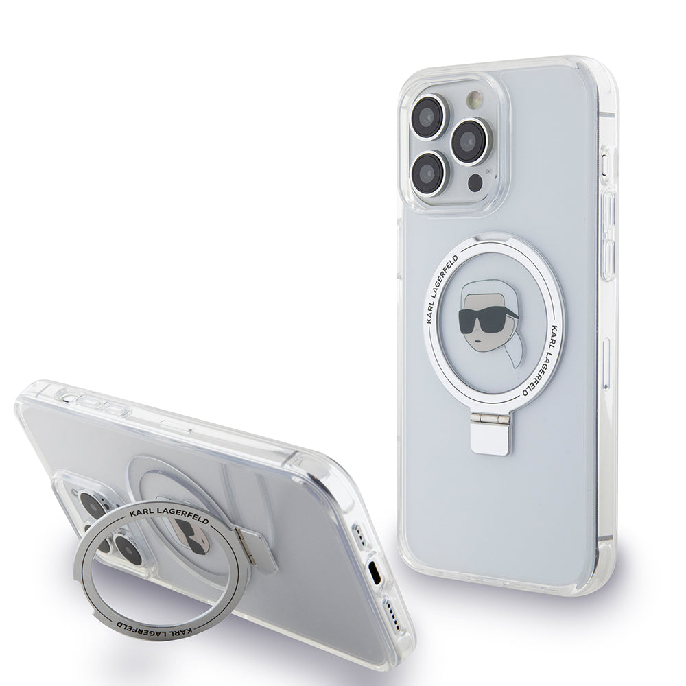 Θήκη MagSafe για Apple iPhone 15 Pro, Karl Lagerfeld, Ring Stand Karl's Head, Λευκή