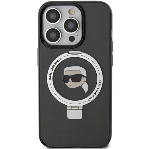 MagSafe Case for Apple iPhone 15 Pro, Karl Lagerfeld, Ring Stand Karl's Head, Black