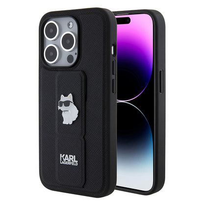 Θήκη MagSafe για Apple iPhone 15 Pro, Karl Lagerfeld, Saffiano Gripstand Choupette, Μαύρη