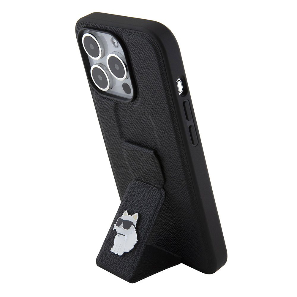 Θήκη MagSafe για Apple iPhone 15 Pro, Karl Lagerfeld, Saffiano Gripstand Choupette, Μαύρη