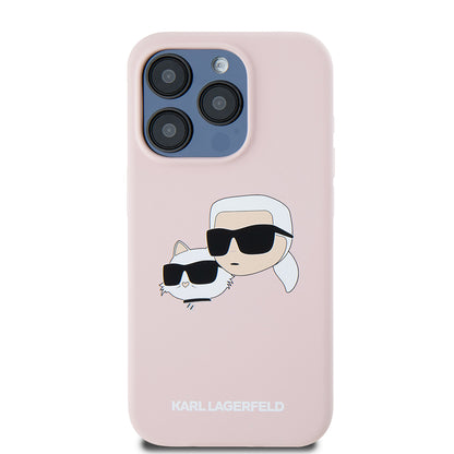 Θήκη MagSafe για Apple iPhone 15 Pro, Karl Lagerfeld, Σιλικόνη Karl & Choupette's Heads, Ροζ