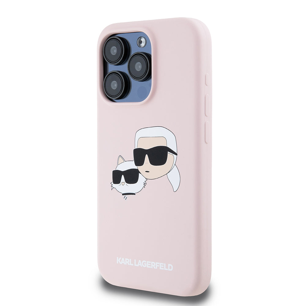 Θήκη MagSafe για Apple iPhone 15 Pro, Karl Lagerfeld, Σιλικόνη Karl & Choupette's Heads, Ροζ
