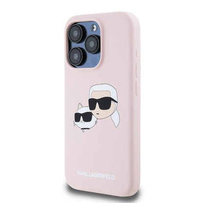 Θήκη MagSafe για Apple iPhone 15 Pro, Karl Lagerfeld, Σιλικόνη Karl & Choupette's Heads, Ροζ