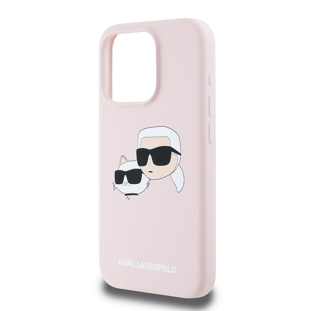 Θήκη MagSafe για Apple iPhone 15 Pro, Karl Lagerfeld, Σιλικόνη Karl & Choupette's Heads, Ροζ