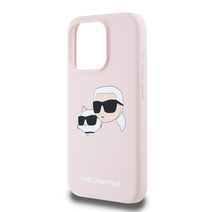 Θήκη MagSafe για Apple iPhone 15 Pro, Karl Lagerfeld, Σιλικόνη Karl & Choupette's Heads, Ροζ