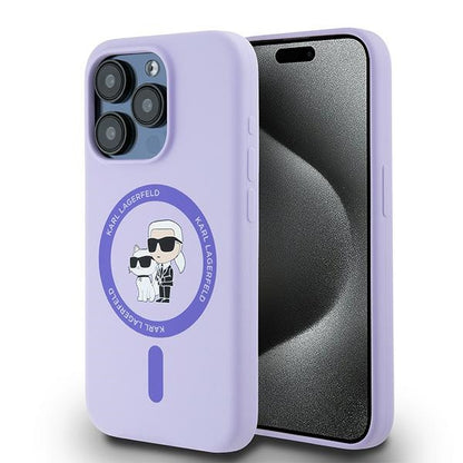Θήκη MagSafe για Apple iPhone 15 Pro, Karl Lagerfeld, Silicone Ring Karl & Choupette, Μοβ