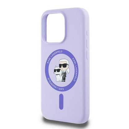 Θήκη MagSafe για Apple iPhone 15 Pro, Karl Lagerfeld, Silicone Ring Karl & Choupette, Μοβ