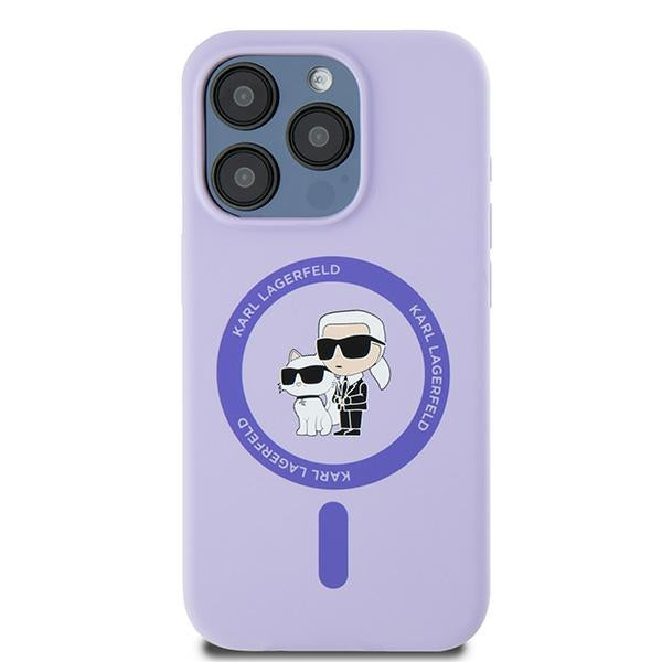 Θήκη MagSafe για Apple iPhone 15 Pro, Karl Lagerfeld, Silicone Ring Karl & Choupette, Μοβ