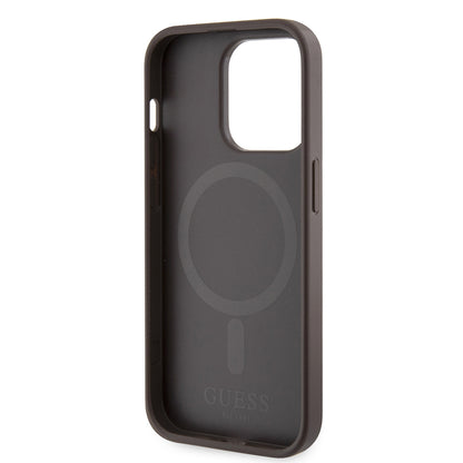 MagSafe Case for Apple iPhone 15 Pro Max, Guess, 4G Printed Stripes, Brown