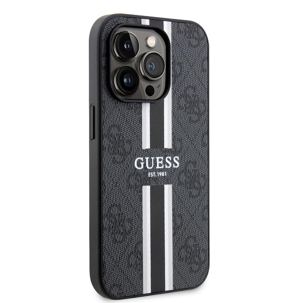MagSafe Case for Apple iPhone 15 Pro Max, Guess, 4G Printed Stripes, Black