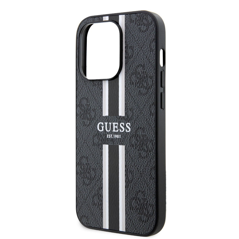 MagSafe Case for Apple iPhone 15 Pro Max, Guess, 4G Printed Stripes, Black