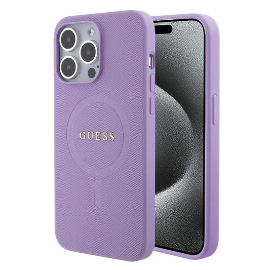 Θήκη MagSafe για Apple iPhone 15 Pro Max, Guess, Saffiano, Μωβ