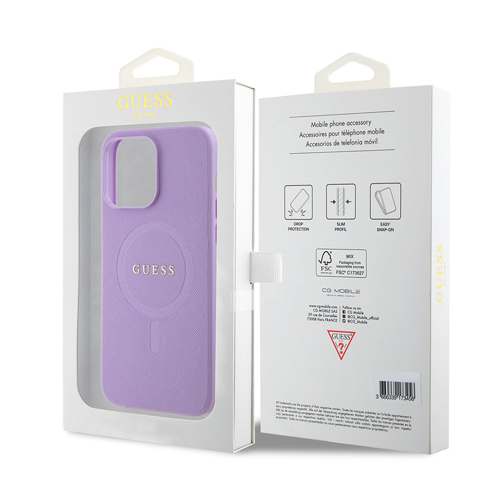 Θήκη MagSafe για Apple iPhone 15 Pro Max, Guess, Saffiano, Μωβ